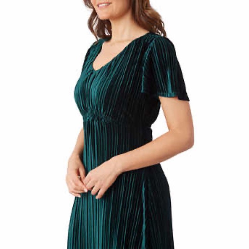 Briggs Ladies' Pleated Velvet Dress, Green, Small